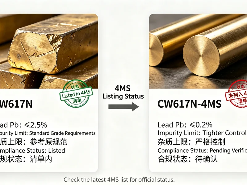 4MS brass alloy comparison: CW617N standard versus CW617N-4MS low-lead for French ACS compliance