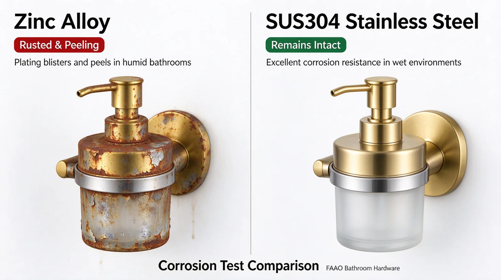 FAAO brass bathroom faucet showing corrosion-resistant chrome plating for hard-water regions